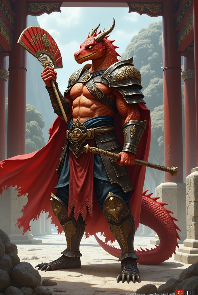 An animated sketch of a dragon in warrior armor 