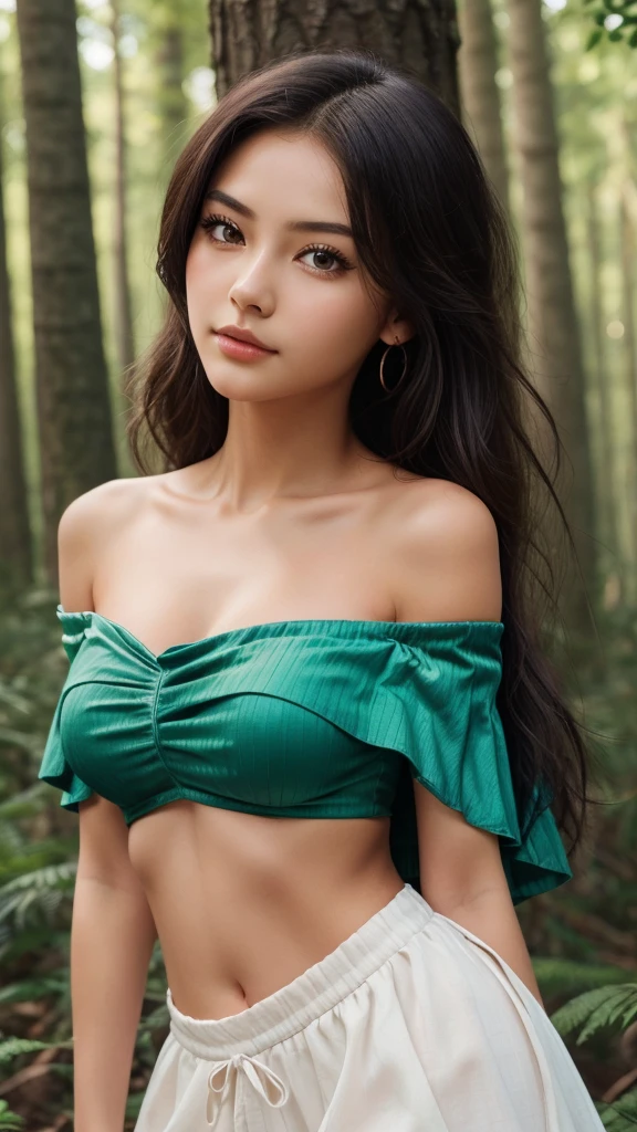 ((Best Quality, 8K, Masterpiece: 1.3)), Sharp Focus: 1.2, Slim Abdomen: 1.2, (Rain, Street: 1.2), Wet Body: 1.1, Highly Detailed Face and Skin Texture, Detailed Eyes, Double Eyelids, Tanned Skin, Sexy,(flat Breasts: 1.2), Forest, River, volley_ uniform,Hair band,(beautiful small hard nipple head:1.3),earrings,necklaces,beautiful,cute,shiny skin,slender,beautiful making