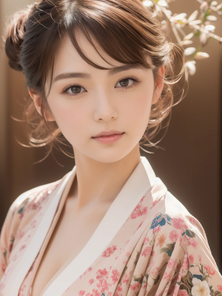 (best quality,highres,ultra-detailed),((portrait )),1beautiful Japanese lady,beautiful detailed eyes,beautiful detailed lips,extremely detailed face,longeyelashes,soft smile, hair up,natural lighting, wearling japanese elegant Kimono, 