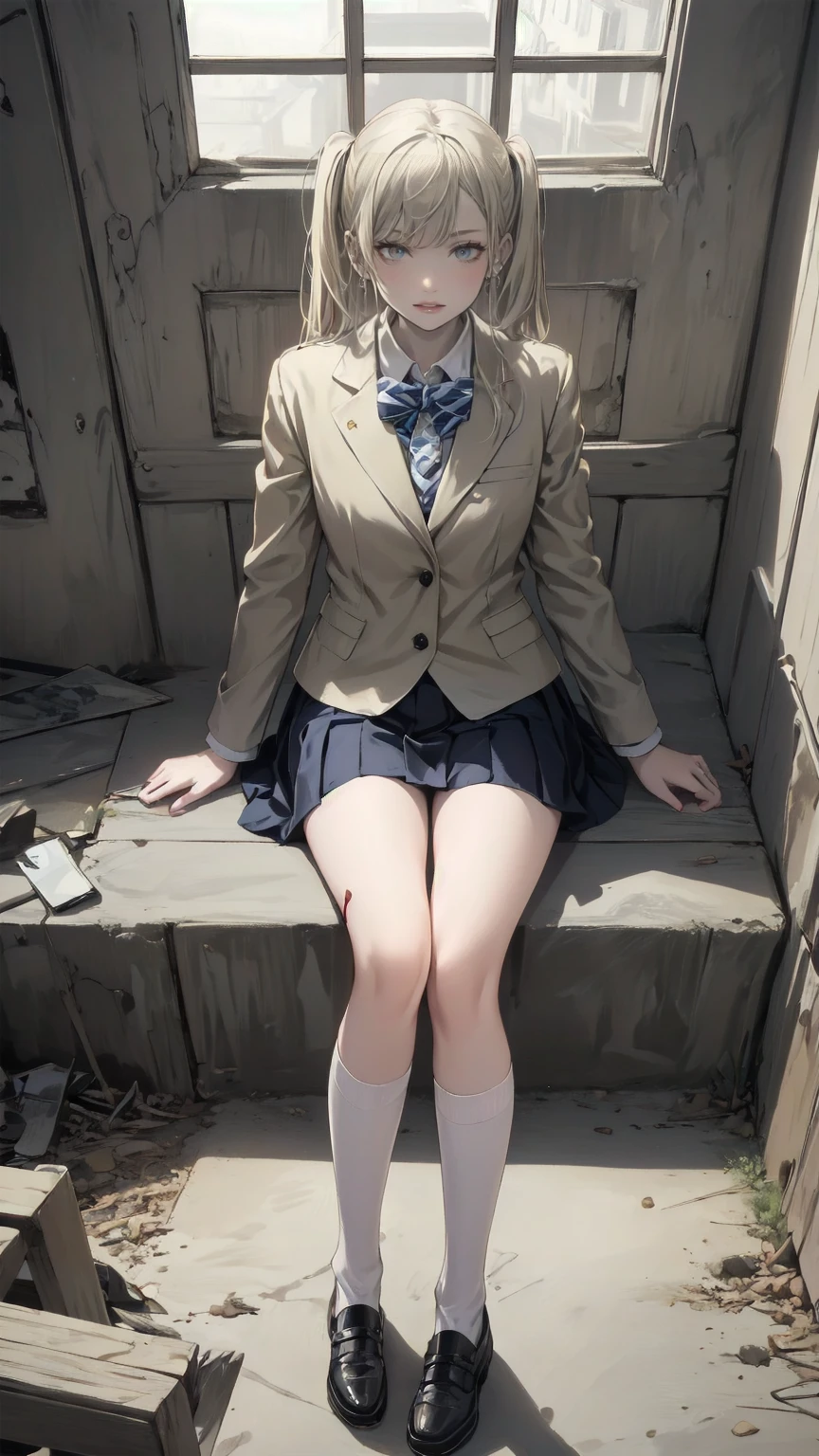 (HigheSt quality,4K,High reSolution,maSterpiece:1.2), Very detailed,RealiStic:1.37,とてもbeautiful girl, very cute blazer uniform ,Wearing white StockingS,blonde,blonde Hair,Long twin tailS, watching the audience,high School、Dilapidated School building、I&#39;m in the claSSroom、InSide a dilapidated claSSroom、Very dirty claSSroom、,Red color Scheme,OminouS atmoSphere,Eye-catching,story,anatomy,Anime Style, Concept Art ,beautiful細部までこだわった顔と (((Red eyeS ))),A terrifying ritual ,Satan's Ritual ,Premature death,Inappropriate behavior,crazy smile,Scythe Face,beautiful girl、Girl Monster, beautiful, Delicate facial featureS,  Sharp fangs, Pale Skin, Gloomy atmoSphere, one person&#39;S, PleaSe open your mouth wide, Open your mouth and peel your fangs ,Sharp teeth like a beaSt, Wide lipS, Very big mouth, Vermilion cheekS, ,(Blood Splatter:1.2),Scary Smile, Smile,High School DeSign, TwiSted Smile、頭からのBleeding,、Blood Splatter、,(Bleeding:1.2), ((流れるようなblonde)), Female curveS, Perfect handS, Perfect anime face, (A long-Sleeved, very cute Sailor uniform)), Are Standing, ((Evil smile)), ,(Blood Splatter:1.4), Steam circulateS, ,Anime School deSign, TwiSted Smile、Bloody、 A dilapidated high School、Abandoned houSe、,Absurd, High reSolution、Spooky Girl、(crazy smile:1.8)、(Blood dripping from handS:1.3)、 anime-Style characterS aS the main characterS、
