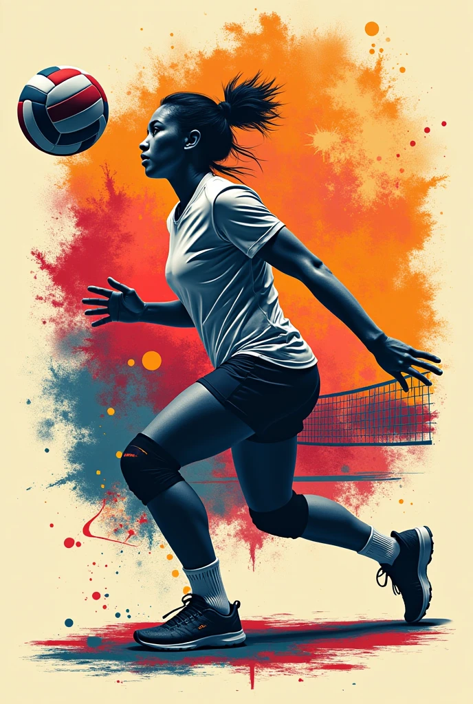 Create a volleyball t-shirt that has a design containing the colors: negro, White Red