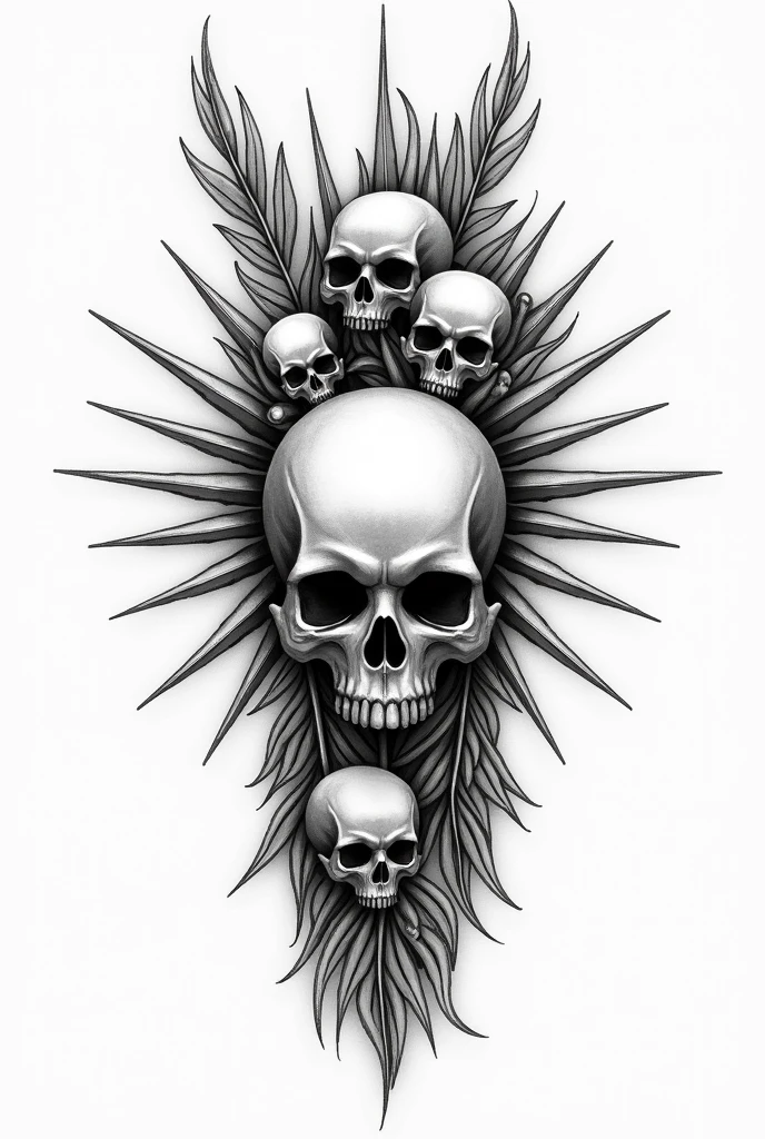 Line art tattoo drawing style of a skull surrounded by thorns