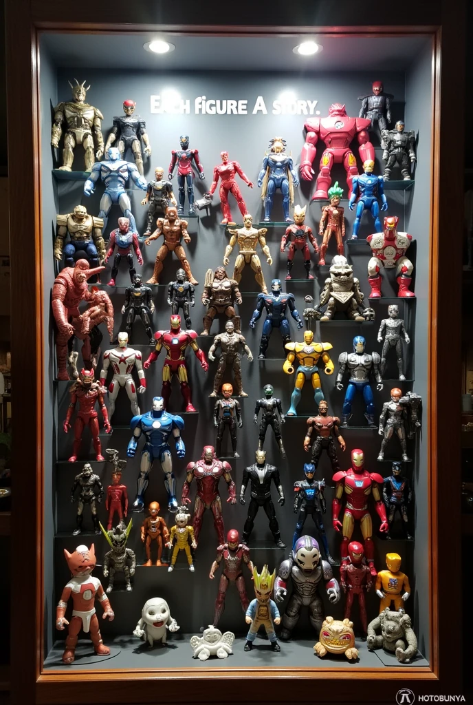 Collection of action figures, Action Figures, muitos bonecos em prateleiras