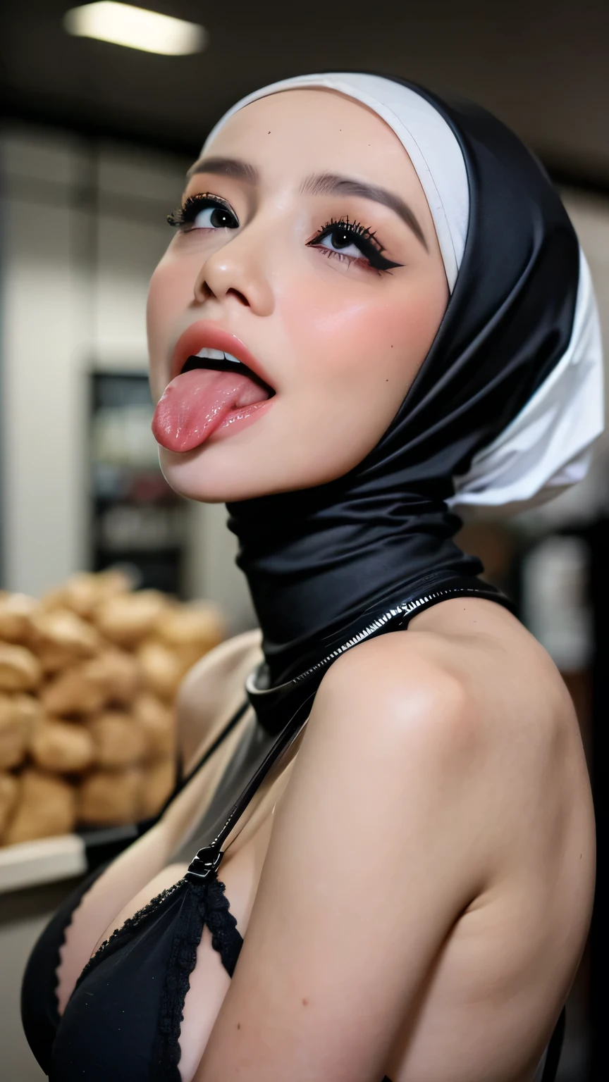 girl,hijab,home,happy,ahegao,hijab outfit,wife and baby,close eyes,in bathe,family,wife bath,wife wet