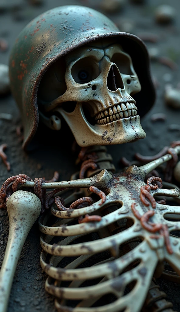 large vaccine tube resting on skeletal remains