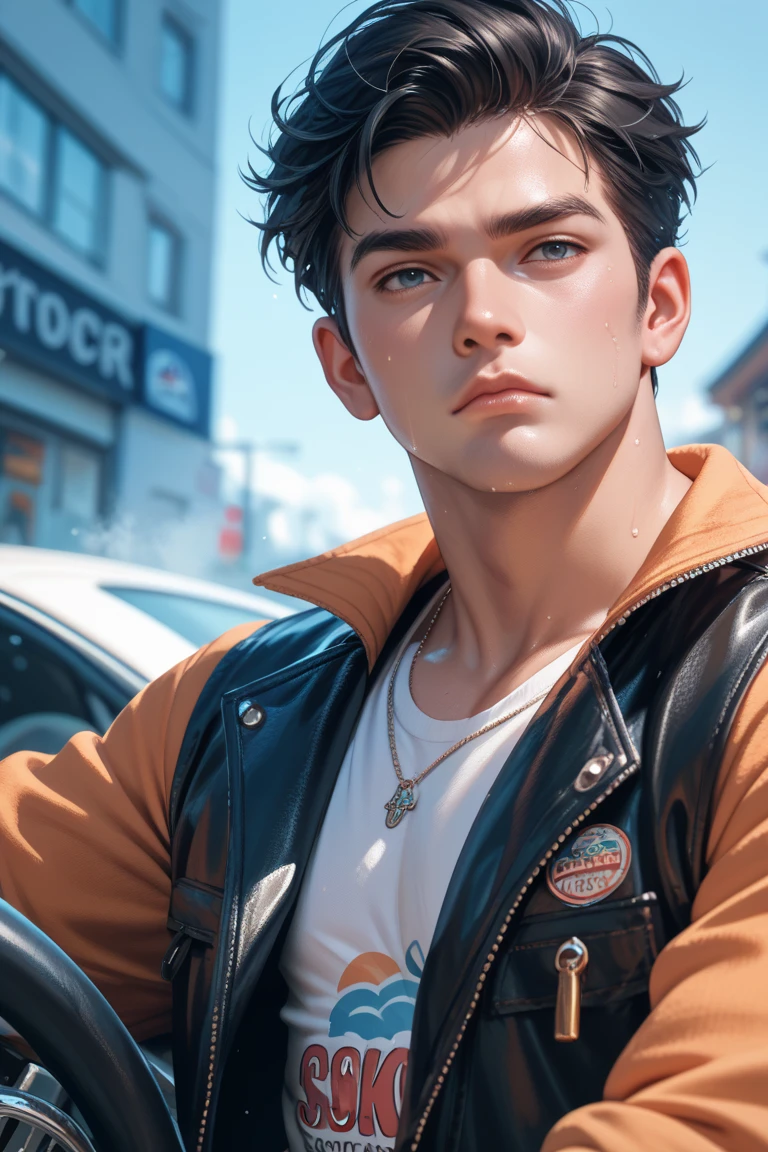 Change the futurestic background and realistic face, 8k ultra high quality and handsome boy