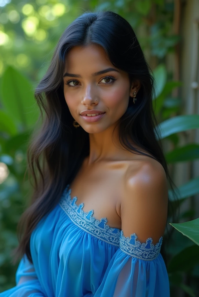 Girl wearing a sweater, Caribbean ethnicity, black skin, bob hair, black hair, hyper-detailed, 8k, shiny smile, super detailed blue eyes, long eyelashes, medium breasts, tattoo, lip gloss, almond eyes, hyperrealistic detail ,Beautiful Detailed Eyes, (Long Hair:1.2), (8k, Best Quality, Masterpiece:1.2), (Realistic, Photorealistic:1.37), Ultra Detailed, 1 Girl, Cute, Solo, (Blush), (Smile: 1.15), (Mouth Closed)
