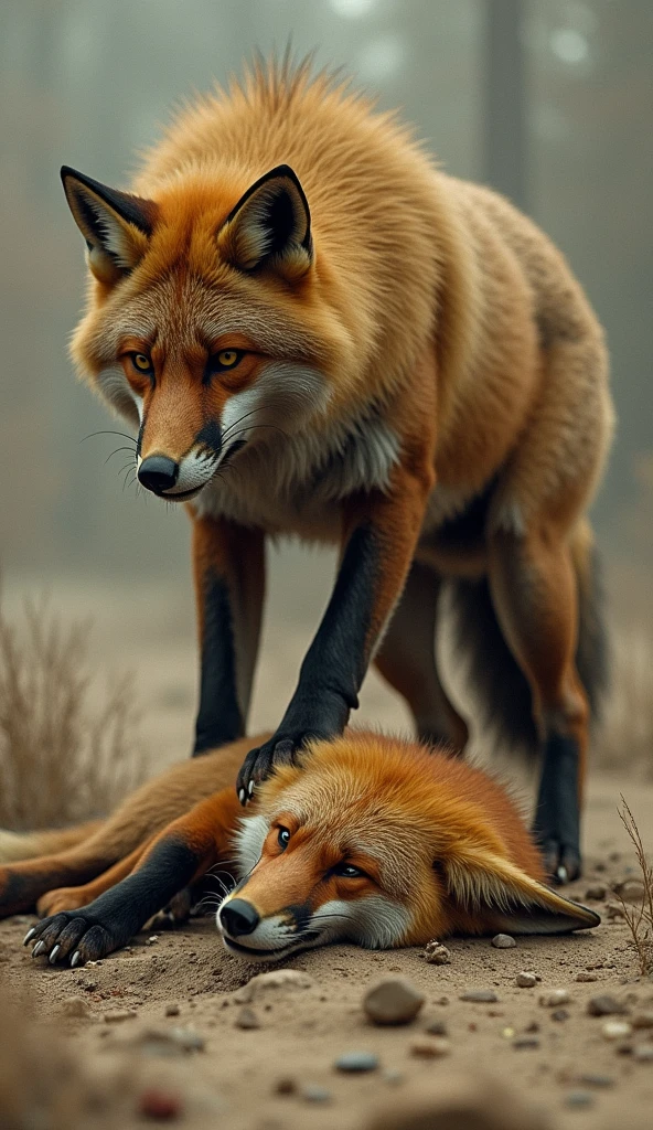 A fox licks a fox 