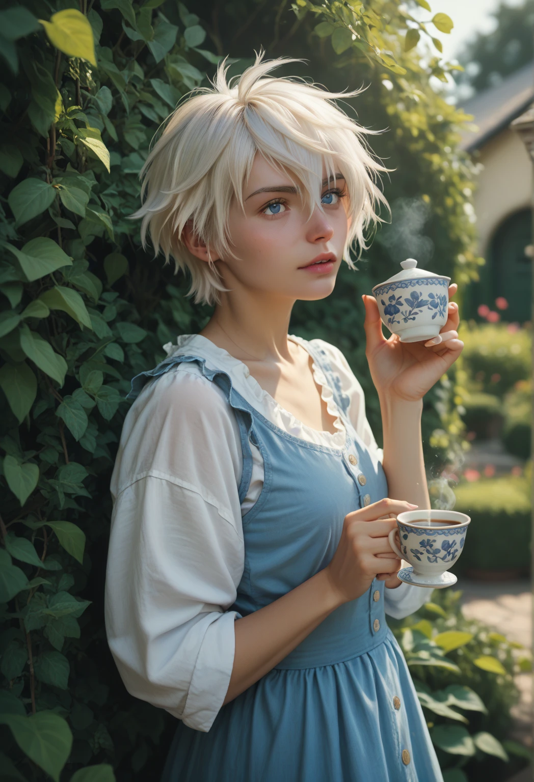 Alisaie enjoying a nice cup of tea in the garden