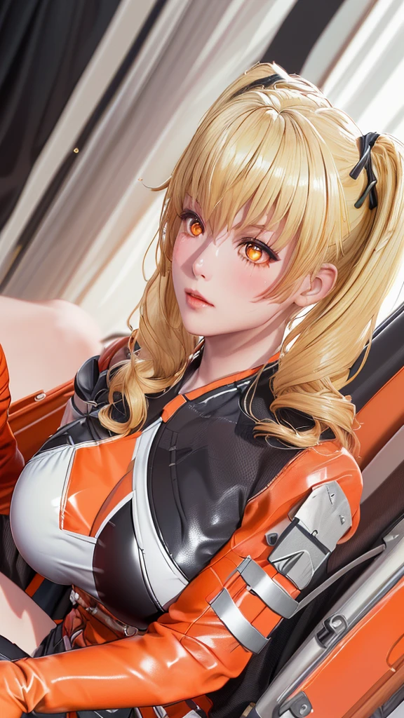 (（（figure，御姐figure,White and tender skin,（（（FenNib , long_sleeves_skirt, red_single_thighhigh, thigh_holster, elbow_gloves, strap, ）））,(（（twintails, Blonde_hair, orange_eyes,））),，((masterpiece)), highres icon,((Best quality at best)),masterpiece,quality,Best quality,(（（  looking at the audience， is open to the audience,Light in the eyes， blush，shy）））， huge ,Chiaroscuro, depth of field, cinematic lighting, motion blur, ray tracing, reflection light, drop shadow, speed lines）））