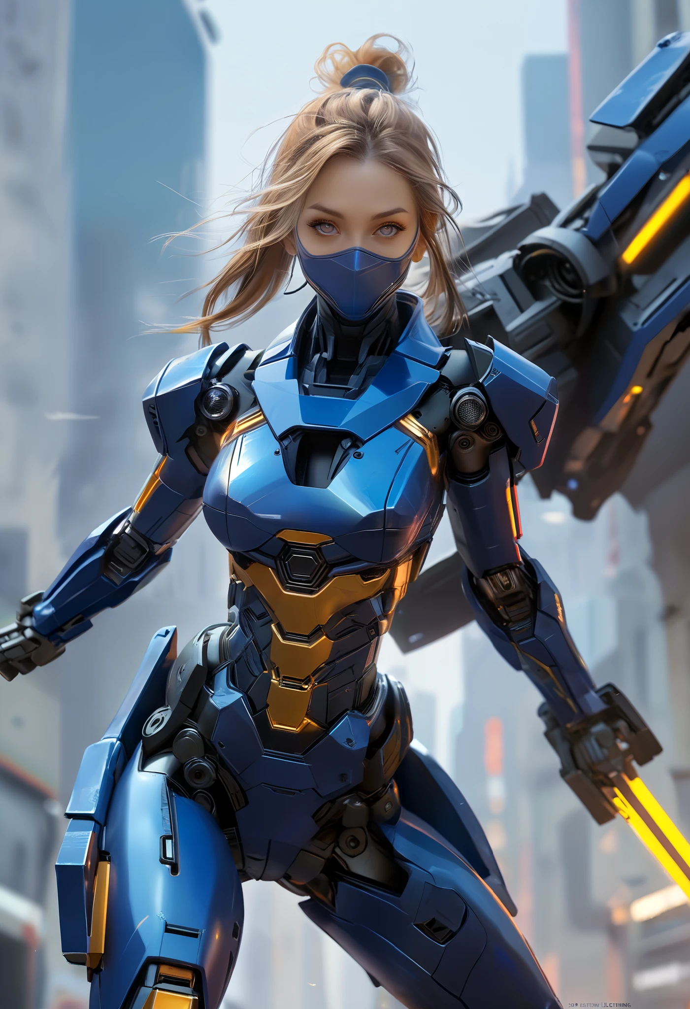 score_9, score_8_up, score_7_up, score_6_up, score_5_up, score_4_up,(best quality,4K,8k, high res icon,masterpiece:1.2), ultra-detailed, hi res, (super realistic:1.37), super photo real, (Female Ninja Cruel Mecha is dashing forward at incredible speed:1.6), dashing with lightning speed, (motion blur:1.5), A suit with optical camouflage, Full body covering mechanism, Heavy AWP on your back, DSLR, Light Tracing, 3d, Concept art, action painting, Movie Lighting, chiaroscuro, Highlight the curve of your chest, long white ponytail hair that accentuates the curve of the chest looks graceful and attractive, Masterpiece in 8K resolution, (Murder and terror:0.5), long red scarf that flutters in the wind that emphasizes the curves of the chest, With a war-torn city in the background.