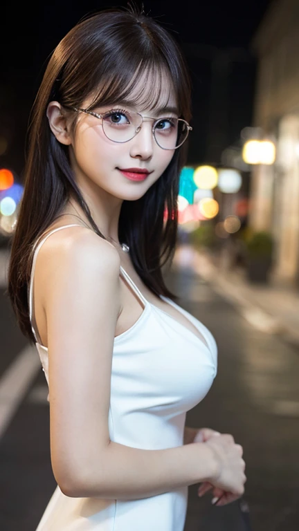 Photo of a Beautiful Korean Woman, perfect face, glasses, big round breasts, naked, natural light, cowboy shots 