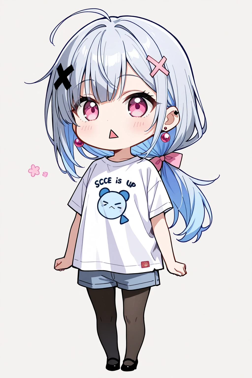 High image quality、 chibi =3= Girl 1 , Pink eyes、Grey Hair - SeaArt AI