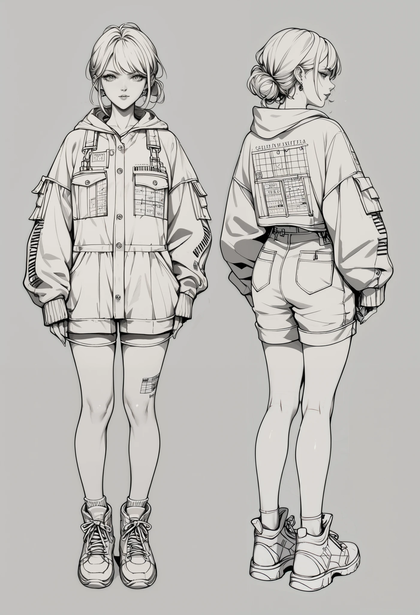 blueprint of a lineart girl, multiple perspectives, schematics, labels, full body, lineart, sharp lines, crisp,