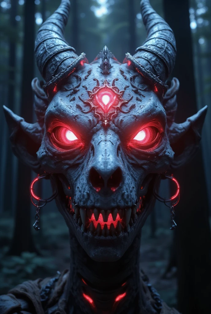 ((best quality, ((masterpiece)), ((ultra realistic)), intricate details, extreme close up portrait, giant imposing evil royal horrific monster queen, (intricately detailed sensual filigreed face:1.4), mesmerizing scroll work skin, veined ebony polished stone skin, horns everywhere, twisted features, contorted face, subsurface scattering, detailed black Black Pearl skin, (red menacing glowing eyes:1.4), professional, dramatic cinematic lighting, soft edge lighting, photographed on a Canon EOS R5, 50mm lens, F/2.8, HDR, professional, backlit, high contrast, (deep shadows:1.5)