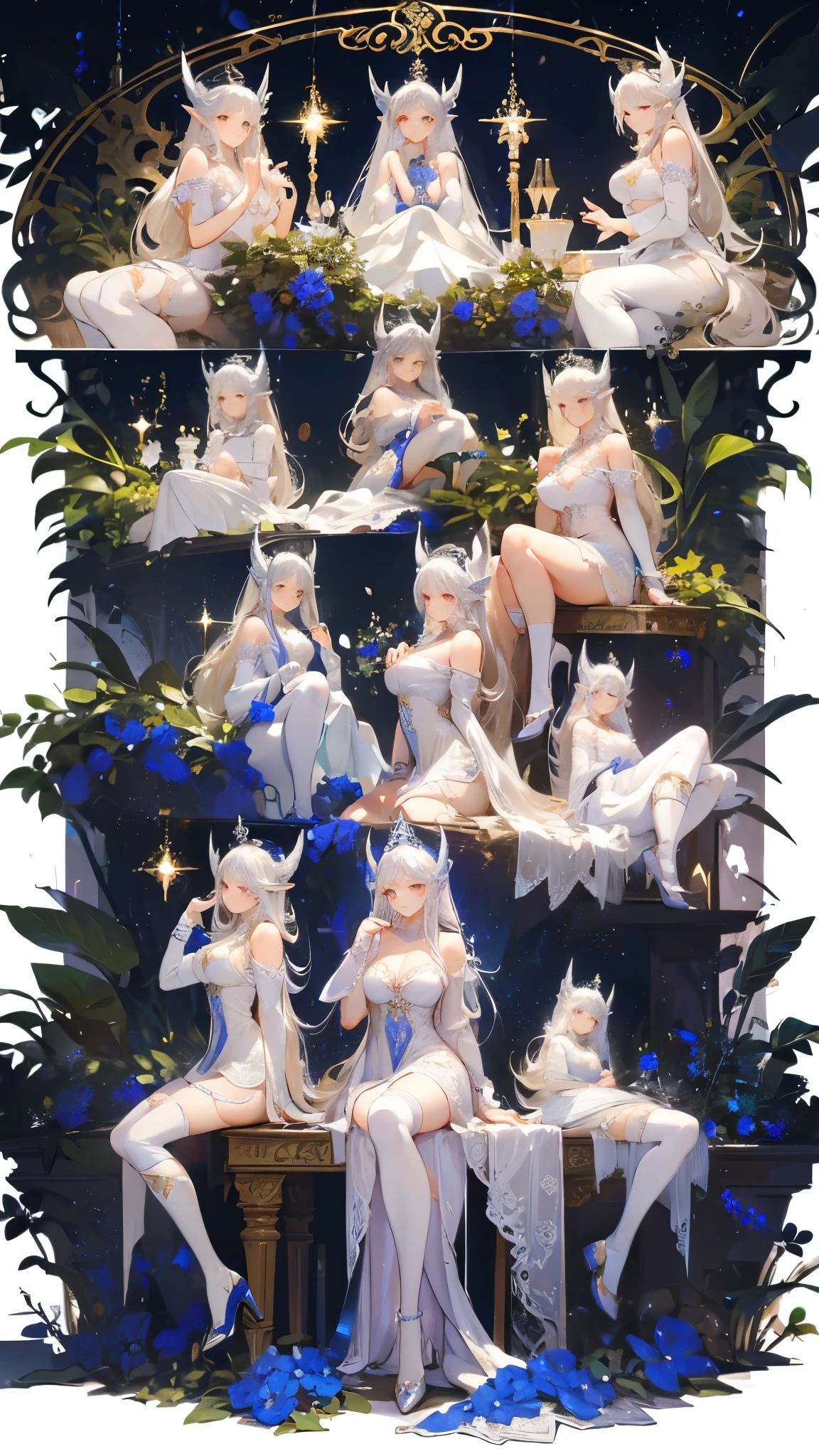 best quality ,masterpiece, illustration, an extremely delicate and eautiful, extremely detailed ,CG ,unity ,8k wallpaper, Amazing, finely detail, masterpiece,best quality,official art, ultra-detailed, highres, extremely detailed,enhanced resolution, exquisite detail, 8K clarity, full-body portrait,regal presence, 1girl,Queen, princess, witch, blue heart-shaped pupils, extremely large bosom, exposed shoulders,long flowing hair,((( white/silver hair))), downward gaze, (((white silk robe))), jewelry embellishments,magical halo, celestial aura, starry magic, ample bosom, disdainful expression, golden orb, separated sleeves, tassels, , expression of disdain,indifferent face, expression of disgust,(((Updo)))，(((White knee socks))),(((Thigh frenulum)))， white forearm sleeves,(chinese clothes) ，(((golden open-toe high heels))),delicate lace accents, lace details, majestic crown, precious jewels, golden lac,(((have to pee)))，(((peeing self)))，（（（stand））），after, cum, lying, cumdrip, ass, on stomach, on back, silly, sweat, cum pool, bukkake, trembling