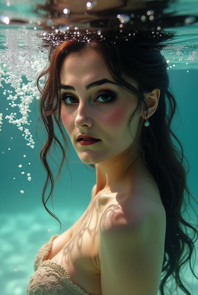 woman swimming naked in the sea