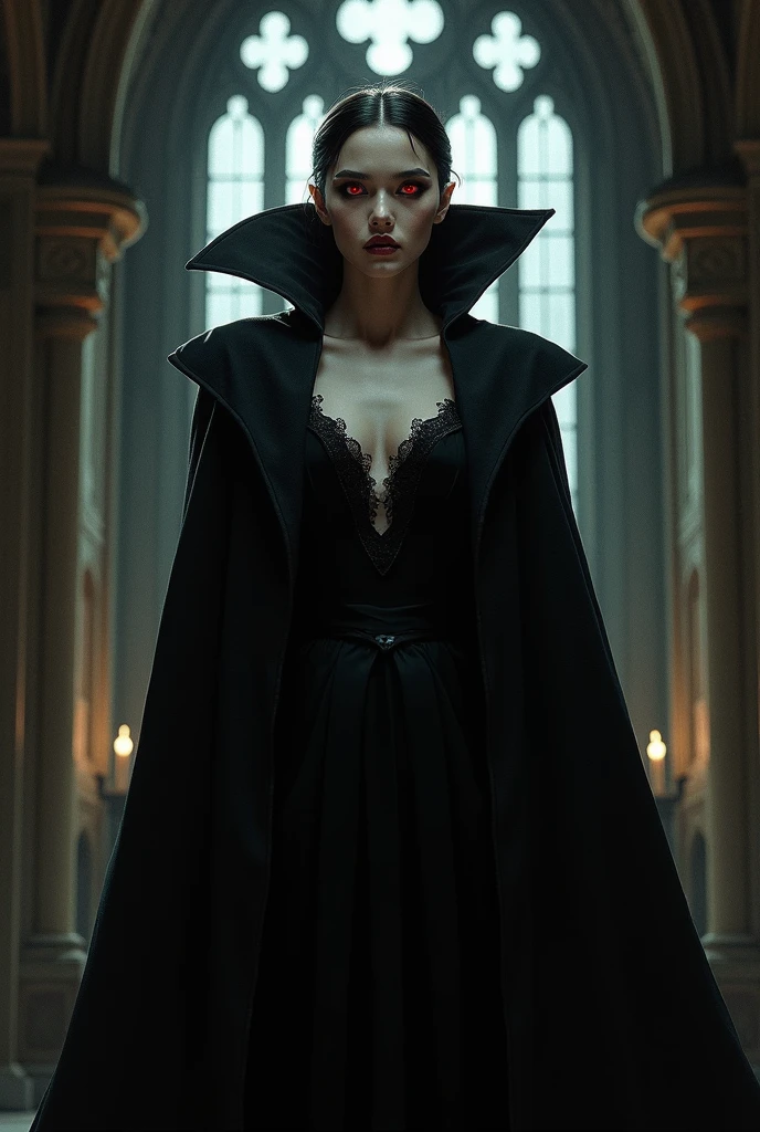 "Generate an AI image depicting Anya Taylor-Joy with a sinister and malevolent demeanor, embodying the character of an evil ripper."
