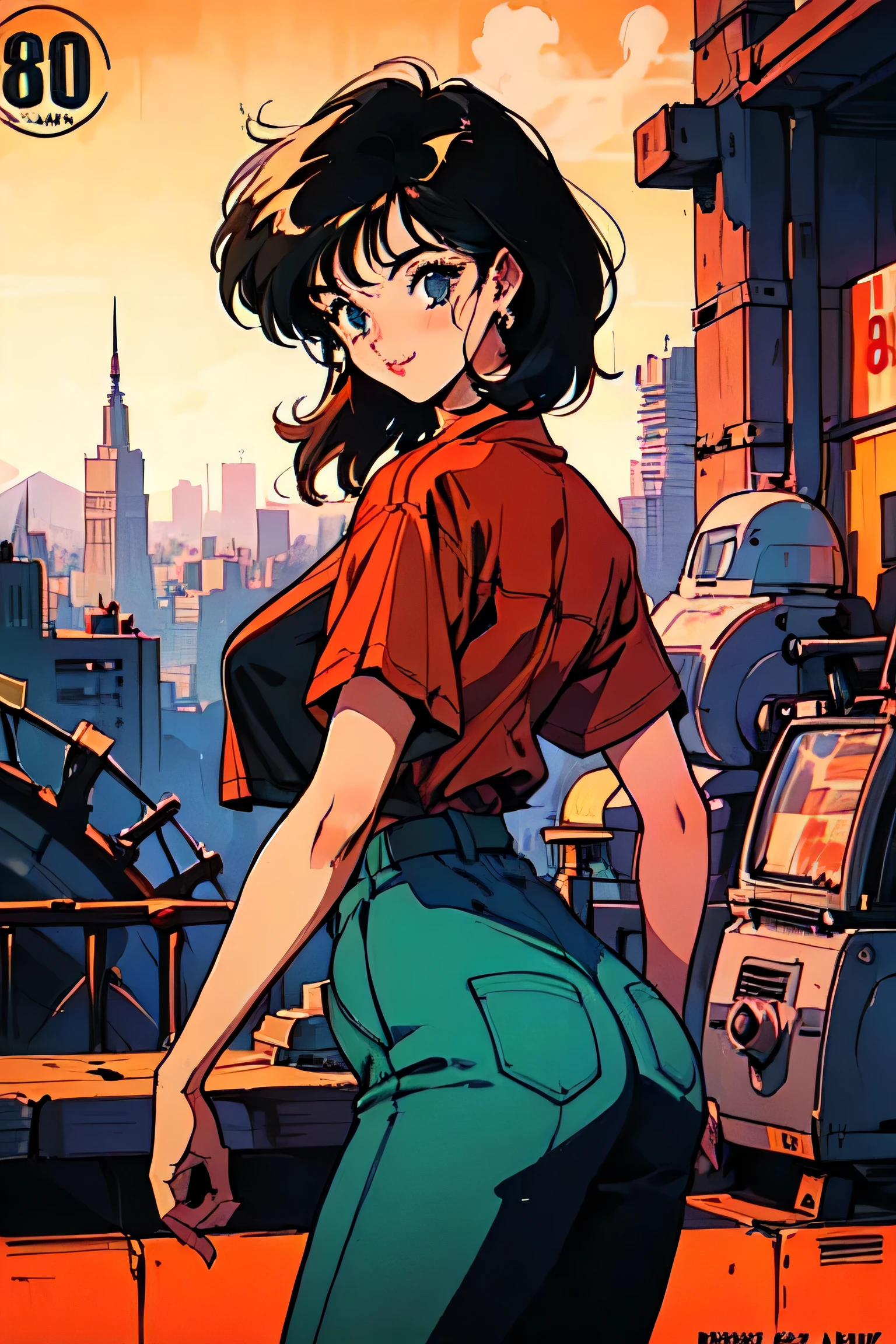 (80's, Retro, City Pop Poster:1.5), (Album cover), (masterpiece, Highest quality), (anime, figure), 
Best Photo Poses, Dynamic Angle, Cowboy Shot, blonde Russian girl, 19 years old, Large Breasts, Wide Hips, Perky ass, Round ass,
girl, alone, smile, A perfect eye for detail, Delicate face, blue eyes,
High Fashion, 