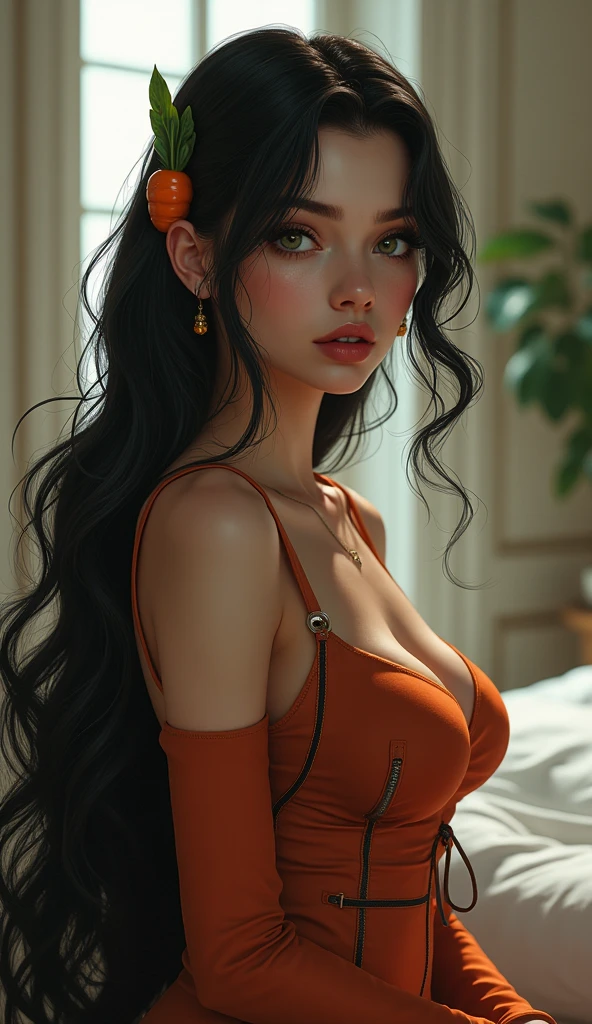 high level of detail, best quality, masterpiece, 1girl, garnet-smf, solo, jewelry, (large breast:1,7), orange-white bodysuit, bodysuit, choker, long hair, necklace, brown eyes, brown hair, looking at viewer, puffy sleeves, medium breasts, cleavage, long sleeves, pendant, black choker, covered navel, lips, black hair, skin tight, cowboy shot, collarbone, low-tied long hair, outdoors, castle, clouds, garnet from final fantasy 9, (((nsfw))), (((brown skin)))masterpiece, best quality:1.2),,(8k,highres,RAW photo,realistic,photo-realistic:1.3),(detailed skin texture,detailed cloth texture,beautiful detailed face:1.25),professional lighting,photon mapping,beautiful soft light,radiosity,physically-based rendering,raytracing, model shoot style, model shoot style, (extremely detailed CG unity 8k wallpaper), full shot body photo of the most beautiful artwork in the world,