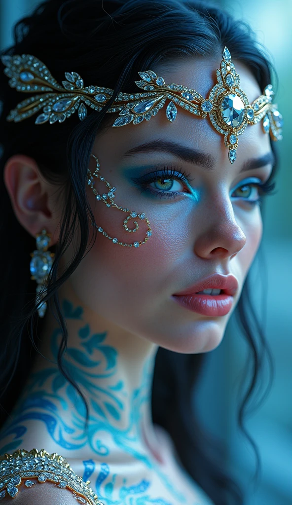 Ultra-realistic、 ultra-detailed、 最high quality、 8K、highest level、 The ultra -The high-definition、(Super beautiful detailed face:1.5)、(detailed eyes:1.2)、(detailed lips:1.2)、(Detailed nose:1.2)、cinematic lighting、(anatomically correct:1.3)、((cleavage))、(I encourage you to choose a subdued and perfectly coordinated background for your phenomenal, diverse random creation)、(Use any technique of combining materials, natural, artificial, leather, (glass:1.33), (light, heavy, airy), metals, elements and fantasy magic, any style, any outfit, choose eyes color, ((hair is a different color than eyes)), dynamic random fancy, professional hairstyles)、 1girl:1.4 22years old、fashion supermodel、real:1.66、photorealistic:1.66、(very delicate and beautiful、fine details:1.3)、(masterpiece)、 最high quality、 (high quality)、 (absurdres)、 (ultra sharp fous)、(Glamour, paparazzi taking pictures of her)、 contrast、 (glowin light shot:1.2)、red_lipstick:1.35、((perfect round eyes))、((glowing glass:1.34))、(matte skin:1.5)、((from the Knee Up:1.3))、((ultraviolet lighting_makeup:1.33))