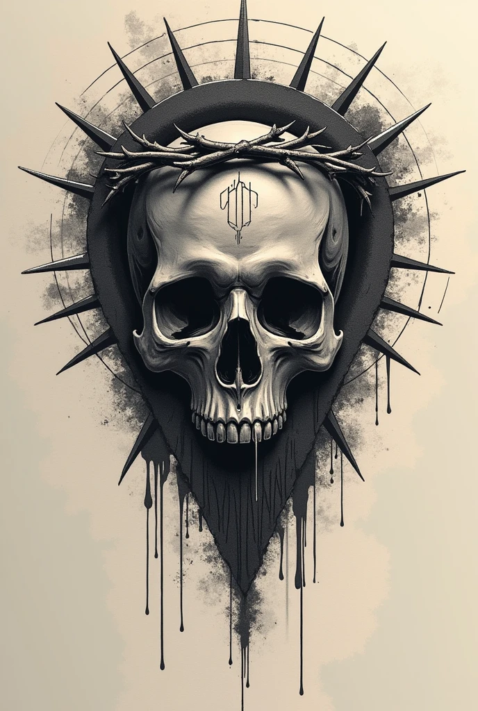 Line art tattoo drawing style of a skull wearing a crown of thorns