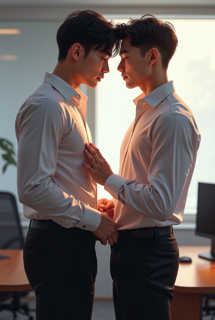 Two boys kissing，in the classroom，Raised sexy