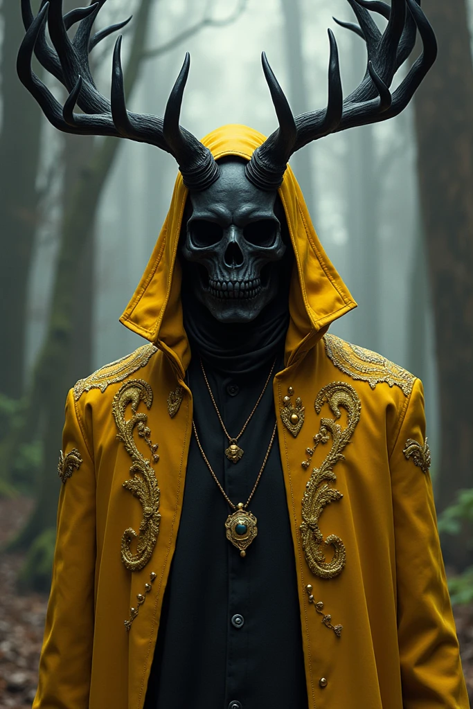 Horror-themed,  In an ancient and mysterious city a person wearing a yellow helmet with yellow spikes on it carcosa city style, Eerie, unsettling, dark, spooky, suspenseful, grim, highly detailed