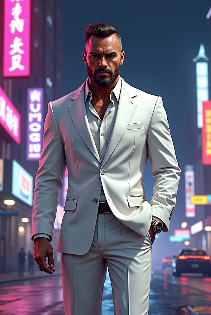 BGMI season 4 male character with white Hitman set drace wit background name srant patel