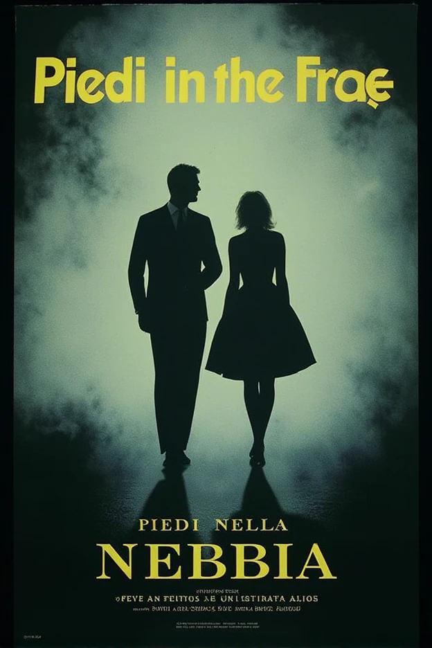 Create an 60's-inspired movie poster for a fictional film titled "Piedi nella nebbia"