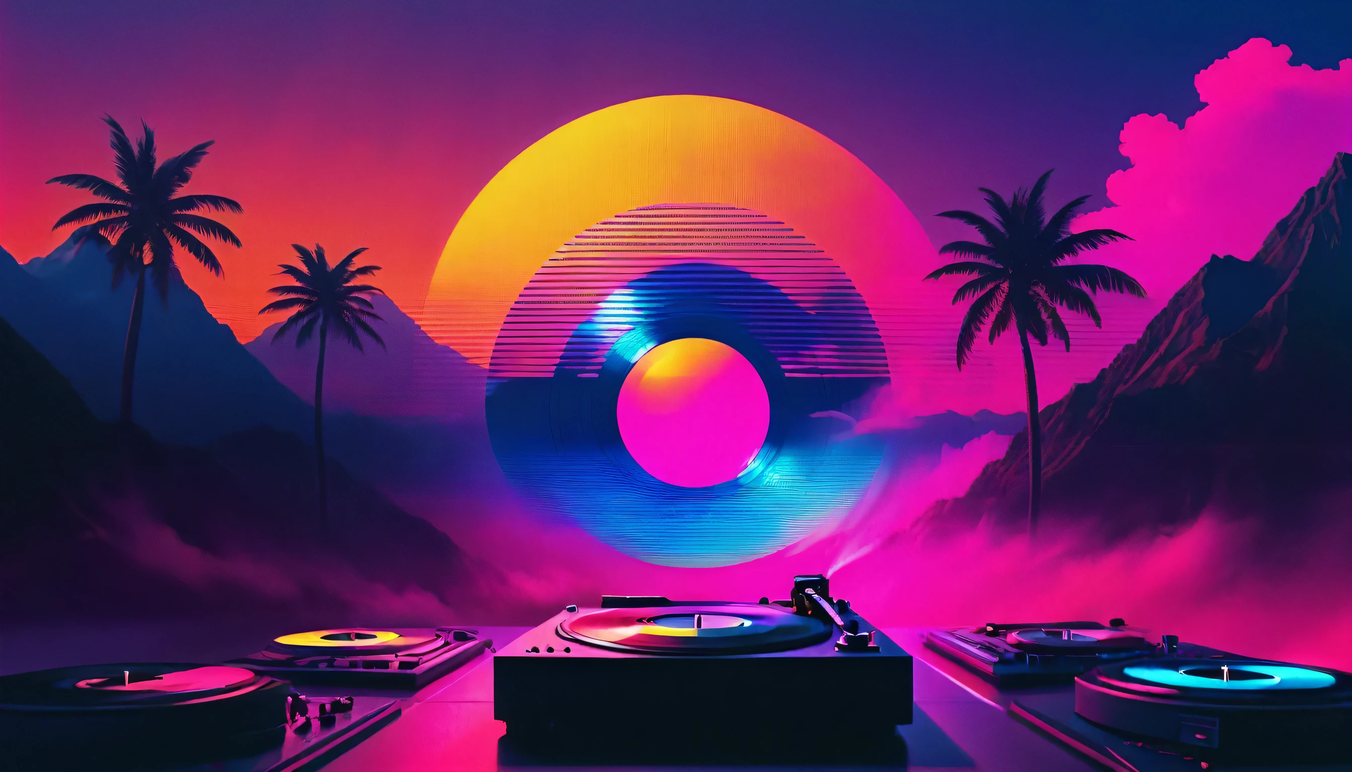 vinyl records,Vaporwave Aesthetic style, synthwave,