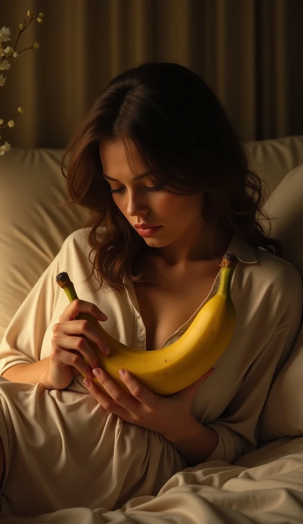 A woman experiencing sexual climax。While feeling ecstasy、Eating a banana。