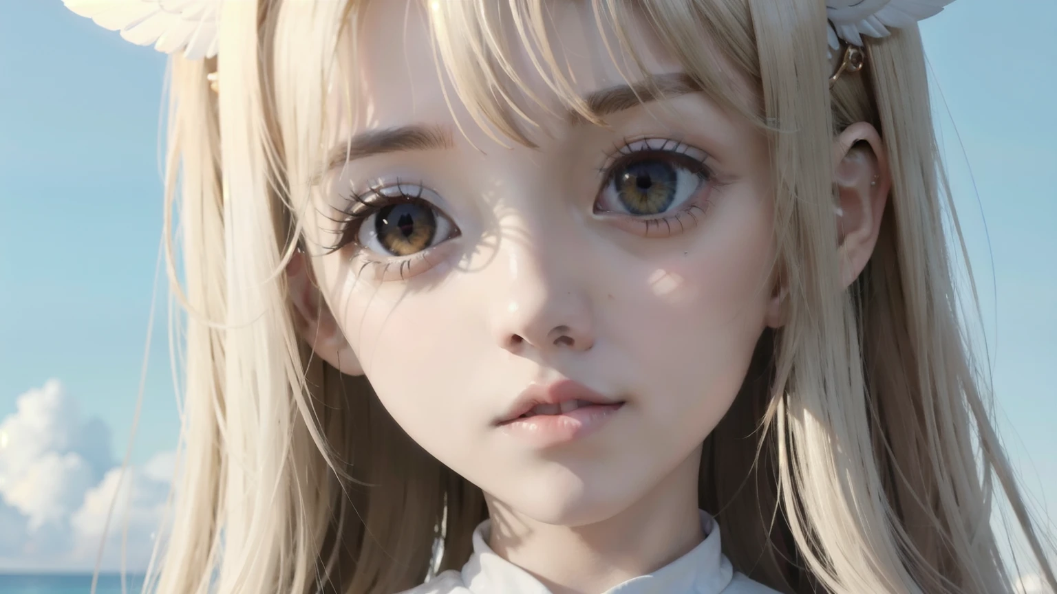 4k, 8k, cute angelic girl looking down with a sad and worried face, godly figure, close up face, ethereal being, best quality, masterpiece, ultra-detailed, photorealistic,