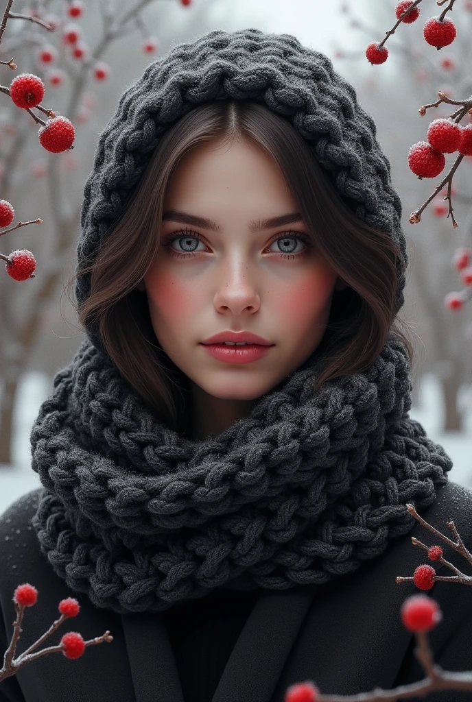 photo of a woman, elsieh:0.99, ((pale skin)), ((short hair, black hair))((turtleneck sweater dress, scarf):1.2),((cowboy shot, waist, hips, thighs):1.2),((outdoors, snow, forest):1.2),,((red lipstick, eyeliner, eye shadow, blush):1.2), ((best quality, masterpiece, extreme details, high resolution):1.2),((detailed eyes, beautiful eyes, detailed face, beautiful face):1.2)