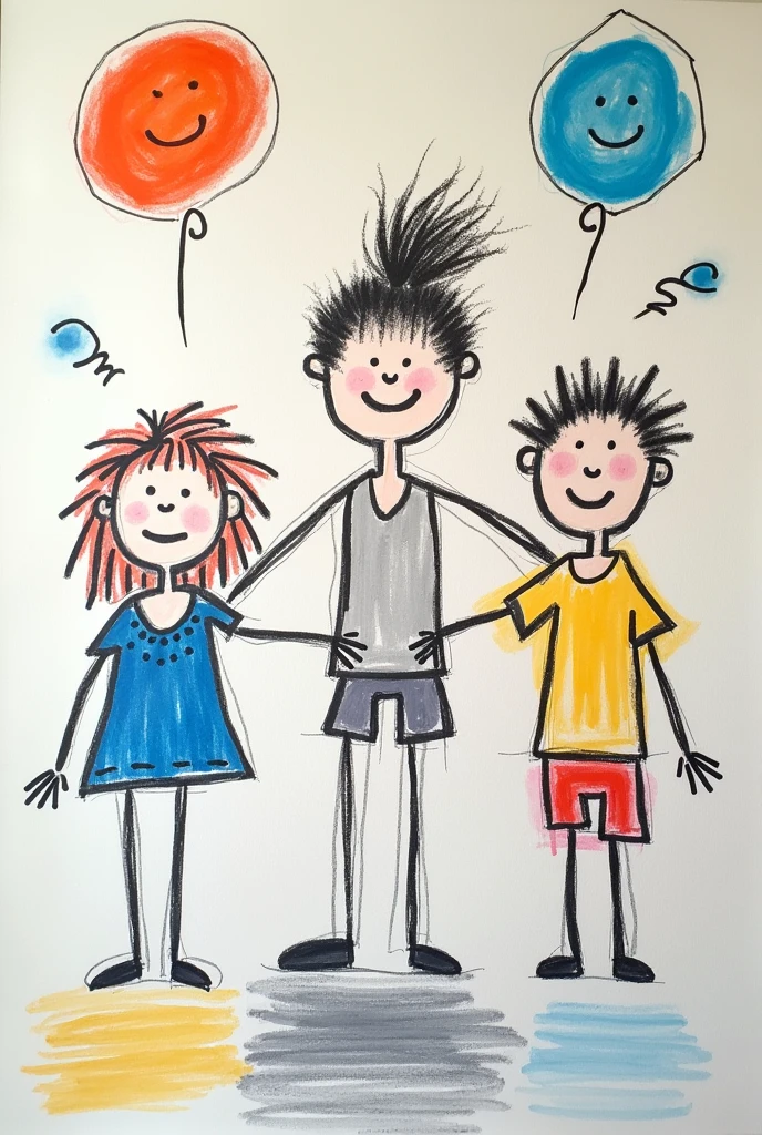 Graffiti of grandfather and grandson,Grandson is 3 、 scribble,Grandfather is hugging his grandson、portlate、Caring smile、Warm background、 Messy, stick figures, badly drawn、artistic、Maximum information writing、