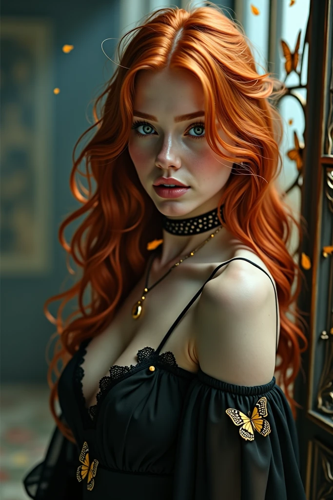 (solo, full body photo:1.3), (action packed:1.3), (haze, fog, mist:1.3), chiaroscuro, best quality, photorealistic, 1woman, (cute), (24yo:1.2), redhead, long ginger hair highly detailed, 1700'S, digital photography, art by artgerm and ruan jia and greg rutkowski surreal painting gold butterfly filigree, broken glass, (masterpiece, sidelighting, finely detailed Fashionable eyes: 1.2) (perfect oval large eyes that gazes at the viewer), beautiful detailed face, blue gorgeous perfect eyes, (blonde hair ponytail), (attractive young woman:1.3), (thick amazing hair), (seductive:1.1), (blushing:1.1)