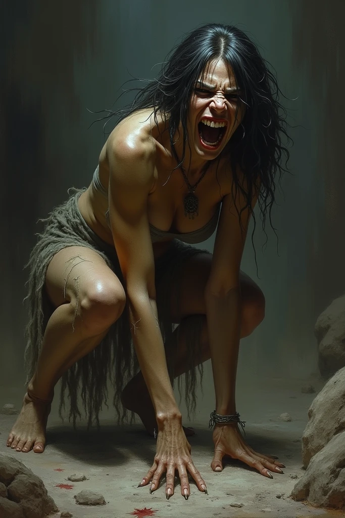 ((Sophie Marceau)), dark forest, brown long hair, big breasts, thick thighs, white stockings, skinny chubby, (((she is brutally hit in the cheek:1.2))), (((hit in cheek:1.2))), (((assault view:1.2))), (((naked pussy))), (((women hit with sticks))), (((cheek deformed by the violent stick impact:1.2))), (((sweaty skin))), (((beaten by violent skulled men:1.2))), (((fast stick hit movement effect against her cheek:1.2))), (((surrounded:1.2))), (((beaten with heavy sticks:1.2))), (((naked medium saggy breasts:1.2))), (((large hips)))