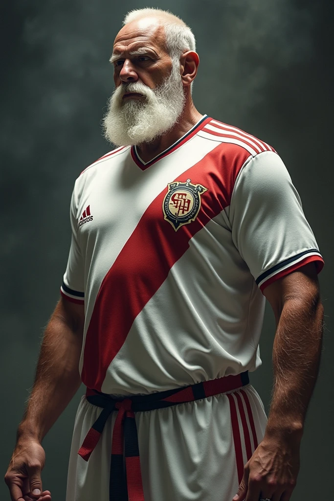 Create a picture of Karl Marx with a beer mug and a red football uniform