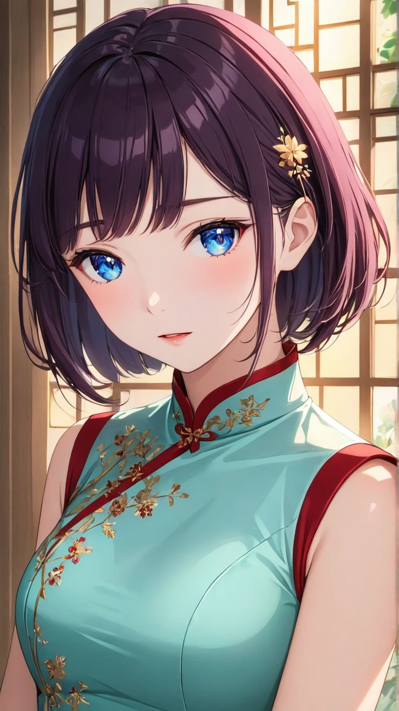(best quality),((masterpiece)),(highres), original, (extremely detailed 8K wallpaper), overexposure,1girl,(solo),(upper body),(medium breasts),(an extremely delicate and beautiful),(Beautiful and detailed eye description),(Beautiful and detailed facial depiction),arms behind back,formal dress,hair ornament, necklace, jewelry,earrings,chinese style architecture,wavy hair,messy hair,swept bangs, <lora:Renai H_768:0.7>, masterpiece, best quality,