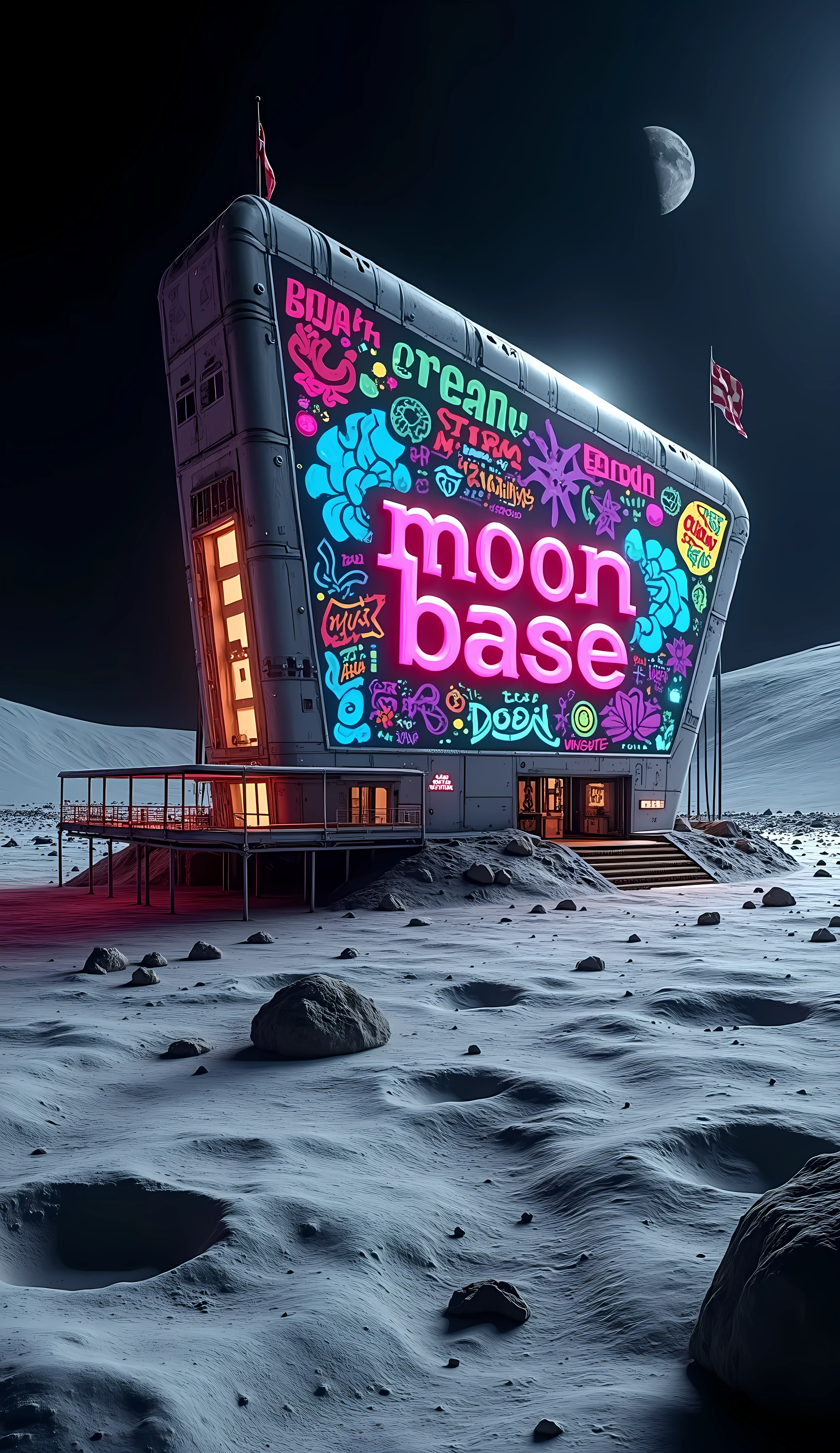  typography , Moon base, Beautiful Earth, break ( dub graffiti, "Moon base""Let's enjoy generating ""Let's create ‼ "), 