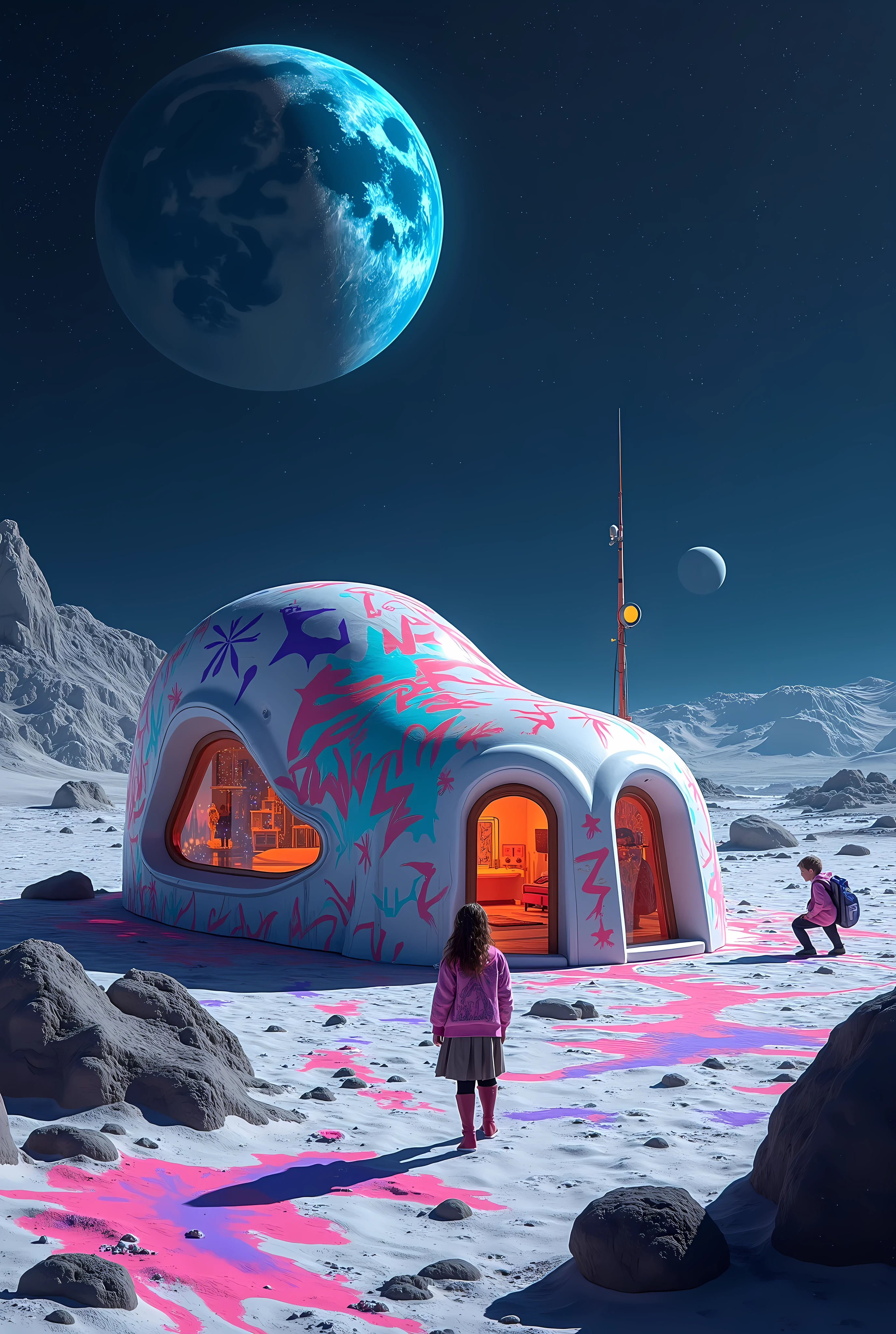  typography , Moon base, Beautiful Earth, break ( dub graffiti, "Moon base""Let's enjoy generating ""Let's create ‼ "), 