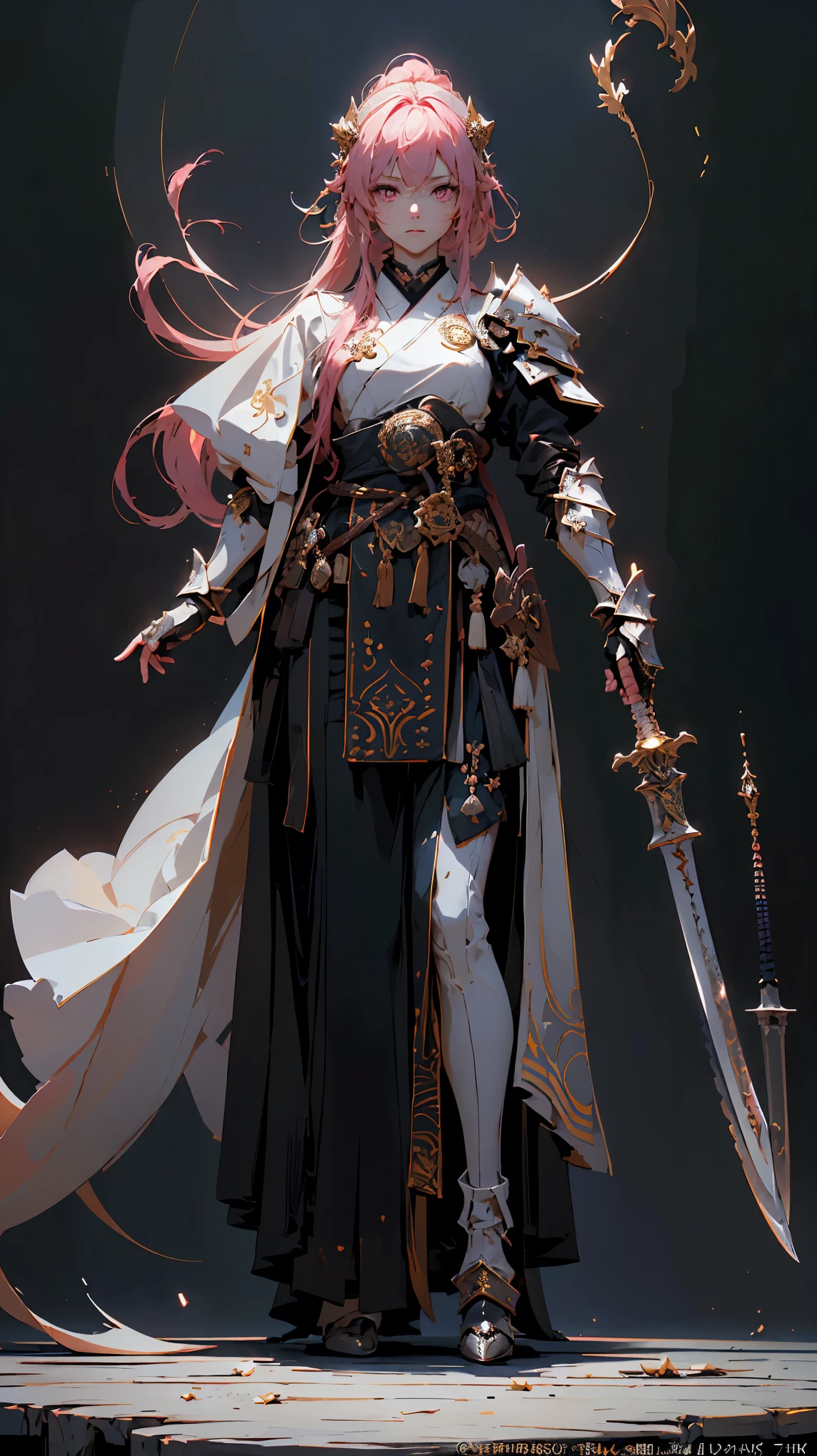 (((masterpiece, best quality, Details, 8k))) Game Character Layout Showcase, ( 1 girl). white+Gold Armor, Stylish and Unique . (( Show off your weapons :1.4)), Holy Scepter . (masterpiece:1.2), ( best quality), 4K, 超 Details. ( Step by Step Design , Layout Art:1.5), (Shining , Atmospheric lighting). Priestess, ((glove full hands)), ((( Exposed Armor :1.3))), Arm guard, Legwear with Armor , (((full_body_shot:1.4))). { The Holy Temple }. picnic、 Her Hair Color Is Pink .、 Japanese horns on the head 、tensura、Shuna、Pink Eyes、 magic wand、 Japanese style、Priestess Style Armor 、whiteいマント