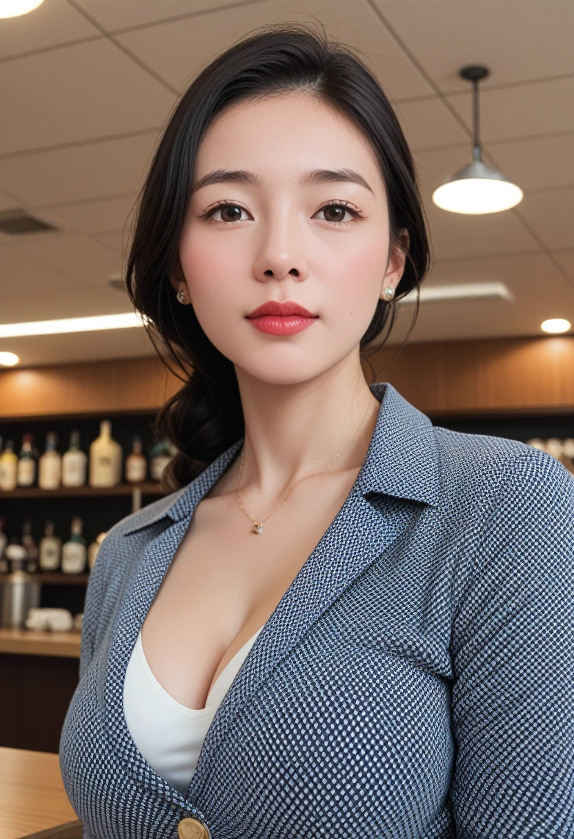 （（Highest quality））、Beauty、Fully open patterned shirt、Cafe ,baby face,cute face,perfect body,thin waist and big breasts,slender legs,big breasts,realistic skin,full body image,(redemption,8k,masterpiece:1.2),(sexy appearance:1.5,:1.2),Japanese woman,22 years old,(high resolution beautiful face),great face and eyes,(best quality:1.4),(ultra detailed),(high resolution CG integrated 8K wallpaper),high resolution,high resolution raw color photo,professional photo,realistic portrait,great face and eyes,depth of field,(bottom view:1.25),((elaborately designed,gorgeous and colorful adult costume)),