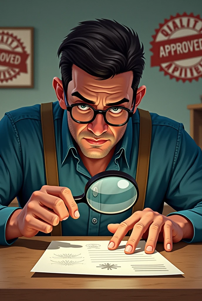 Inspection Using Magnifying Glass Figure Illustration: A worker is inspecting a document or product using a ...