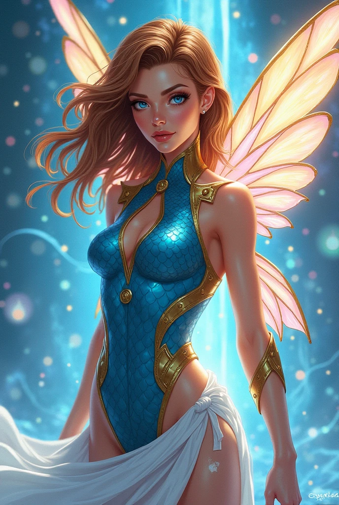 (extremely detailed CG unity 8k wallpaper, masterpiece, best quality, ultra-detailed), (an enchanting and captivating girl, with resplendent golden hair), (elven:0.5), looking at viewer, full body, (dynamic angle, dazzling blue eyes, exquisite necklace, enchanting smile), (a background of magic and mystery, fireflies, glowing particles, ethereal mist, and a touch of darkness), high saturation, cinematic light, rim lighting, best shadow, dancing, dragon tattoo on a leg, bodypaint on the pubic hair, streaked hair, blue eyes,