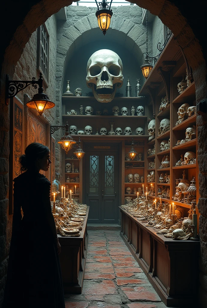 Fine matte painting, skeleton dark angel big wings haunted castle on drawing table full of knives, horror, spookiness, scary, secret horror, tentacles, vines, eyes, uncanny valley effect teeth, limbs, animals, blood moon