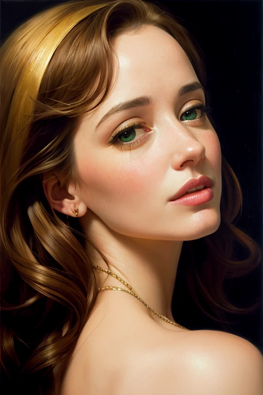 Masterpiece, Best quality, Ethereal beauty, portrait, girl, 35 years old Woman, middle ages, classicism, andrey atroshenko style, painting, traditional media, realistic, figurative, fine art, oil on canvas, HDR, 8K, original character, high resolution, high detail, focus on the face