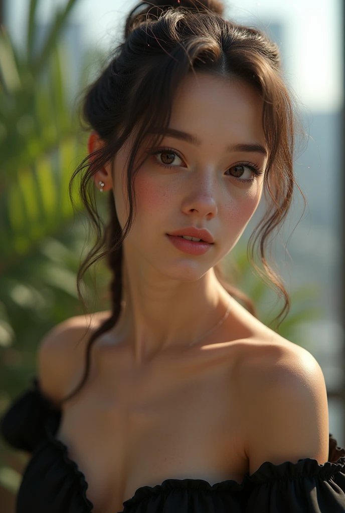 Sydney sweeney,Sydney sweeney,surrounded by tall plants,Futuristuc skyscraper window above the ckouds,Closeup,,Twisted updo hairstyle,girl,black flowing dress,Braided brown hair with pink streaks, neck,glossy eyes,pale skin,Photorealistic,Black eye makeup,freckles on nose ,Closeup, Caucasian girl,glistening eyes,Closeup Voigtlander Nokton 50mm f1.4 , _glands,Photorealistic Beautiful woman,medium__glands,(Polaroid, Kodak Portra 800,Hyperrealistic, photorealistic, lifelike, PBR (Physical Based Rendering), Specular highlights, Post-processing effects, Highly detailed, 8k, Ray tracing, V-Ray, Ultra- detailed, Depth of Field, Cinematic, Realistic lighting Closeup,Woman,Shadows on body,tiny ,Invisible background,White invisible background,ultra HD,intricate details,3d render,hyper maximalist,windy, High-definition, Premium, Superior, Professional, Flawless, Exquisite, High- end, Photorealistic, Textured, Impressive, Hyperrealistic, High-resolution, Lifelike, Masterpiece, High dynamic range (HDR), PBR (Physically Based Rendering), Post- processing effects, Dynamic composition, Ray tracing, Ultra detailed, High quality, Sharp focus, Translucency, Naturalistic, Organic textures, Highly detailed, Details, Full HD, Depth of field, Realistic lighting, Sunset, (Polaroid, Kodak Portra 800,Hyperrealistic, photorealistic, lifelike, PBR (Physical Based Rendering), Specular highlights, Post-processing effects, Highly detailed, 8k, Ray tracing, V-Ray, Ultra- detailed, Depth of Field, Cinematic, Realistic lighting,superhero pose,dramatic,dark silver hair tied back,focus on_