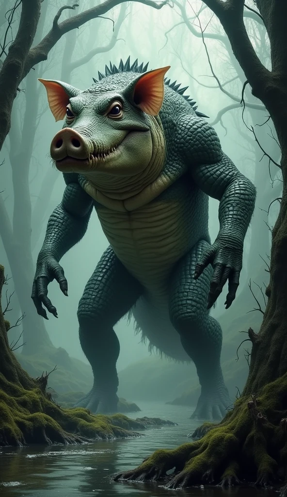 ultra detailed), a beautiful and detailed full size portrait of a male t rex, dinosaur, reptile, ((orange body, yellow skin, muscular anthro, buff, big pecs, fat, obese, scar)), non-mammal breasts, close up view, front view, big body, sexy body, goddess, wide hips, kenket, Ross Tran,ruan jia, trending on artstation,foxovh, cenematic lighting, high angle view, (((loincloth, big balls, standing, seductive, smile, teeths, feets visible)), looking at viewer, detailed forest background,