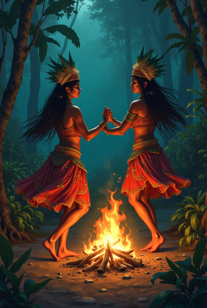 2 people using Balinese tradition throw fire-filled coconut shells at each other
